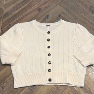 Cream Crop Button-Up Women's Sweater